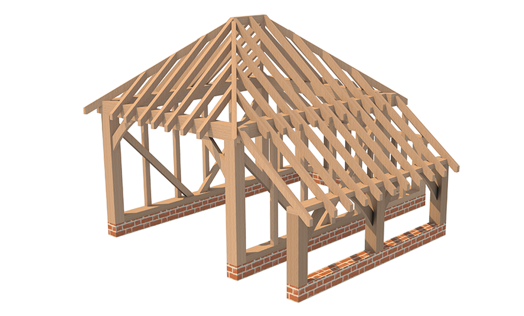 Single Garage Hipped Roof With Catslide And Single Logstore 'GLOUCESTERSHIRE'